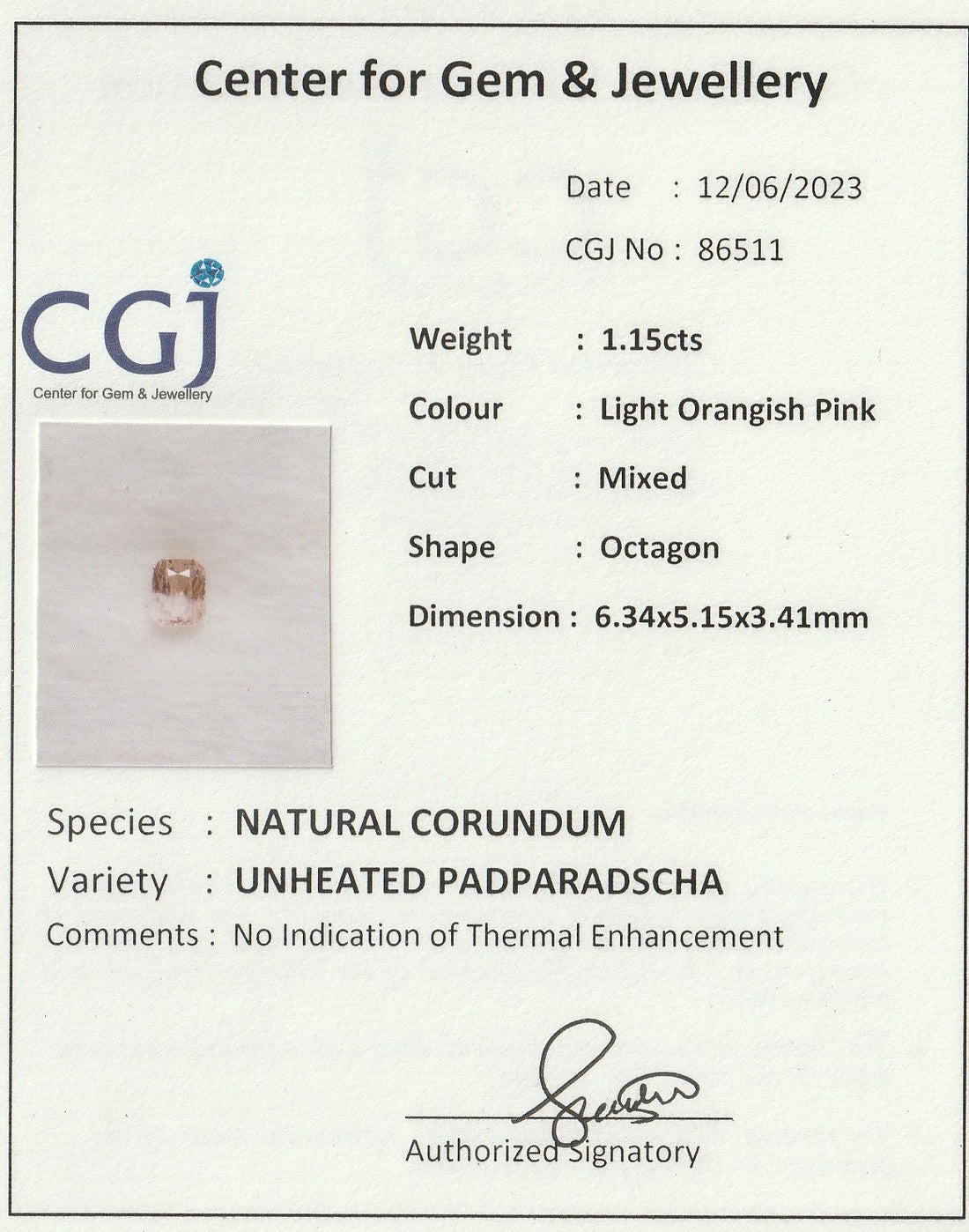 CERTIFIED Natural Unheated Padparadscha Sapphire 1.15 Cts Radiant Cut Loose Gemstone