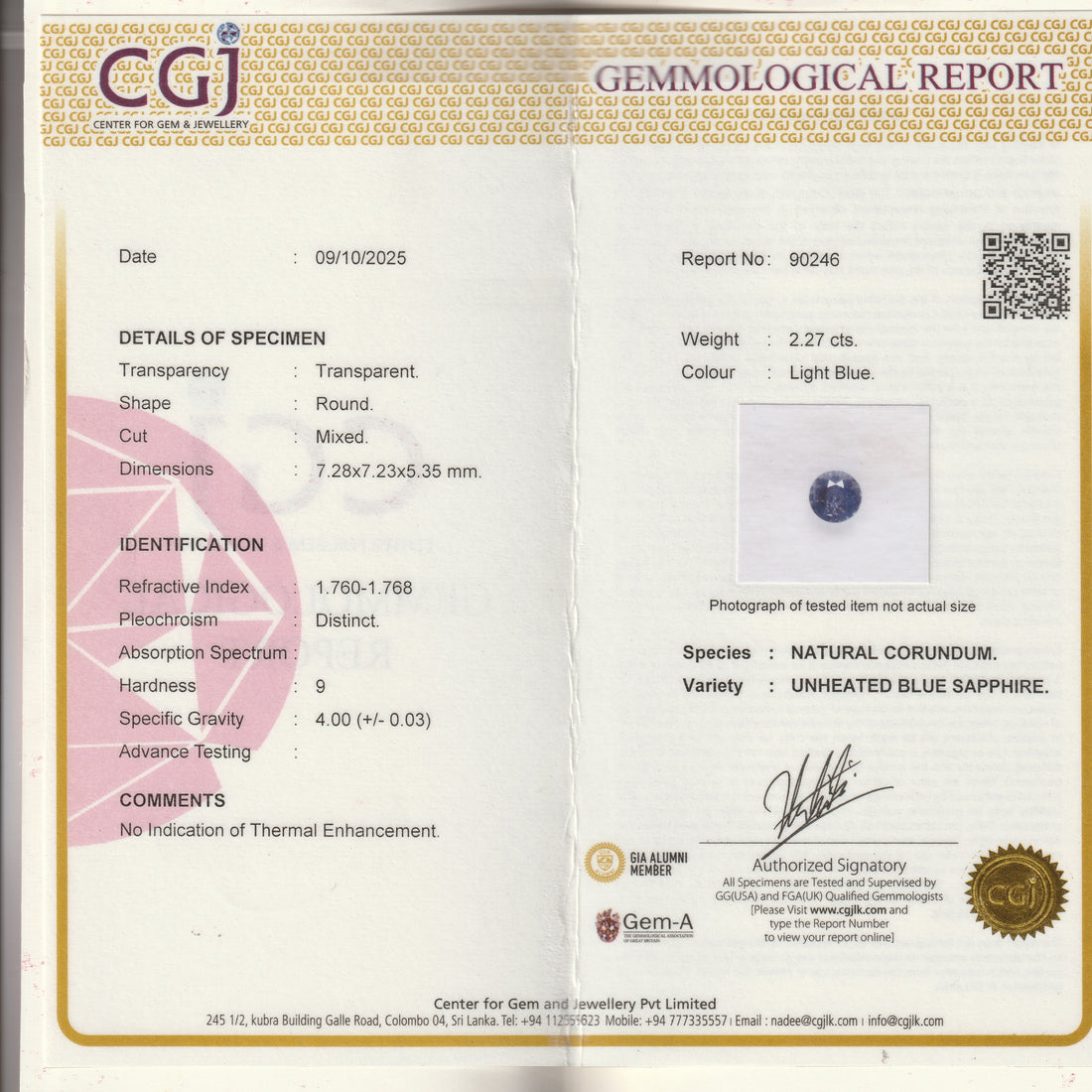 Natural Certified Unheated Blue Sapphire 2.27ct Round Cut Gemstone • Luxury Gift