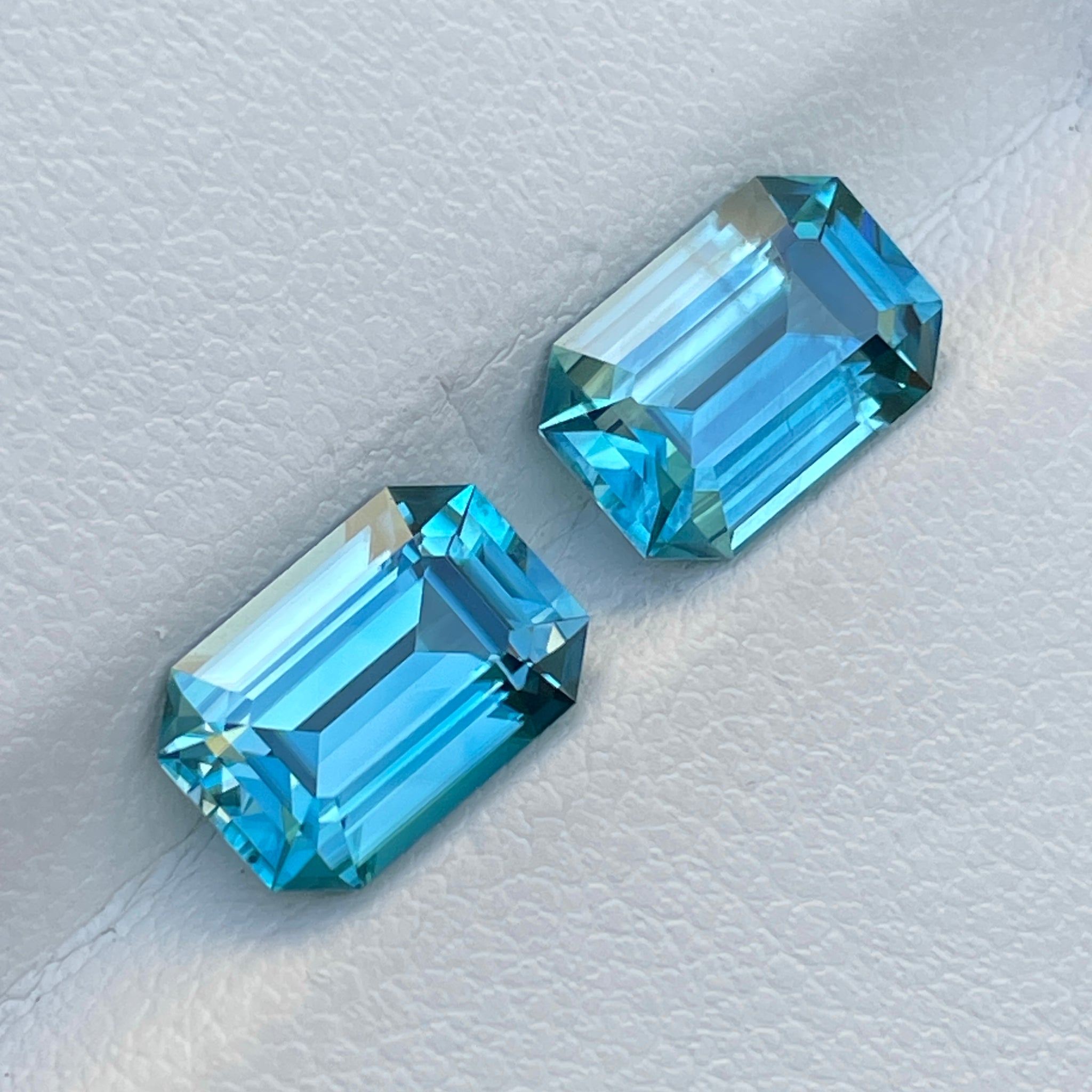 Natural Blue Zircon Pair 6.40 Cts Emerald Cut Loose Gemstone Fashion Jewelry Earrings