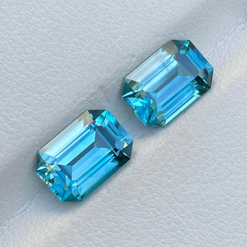 Natural Blue Zircon Pair 6.40 Cts Emerald Cut Loose Gemstone Fashion Jewelry Earrings